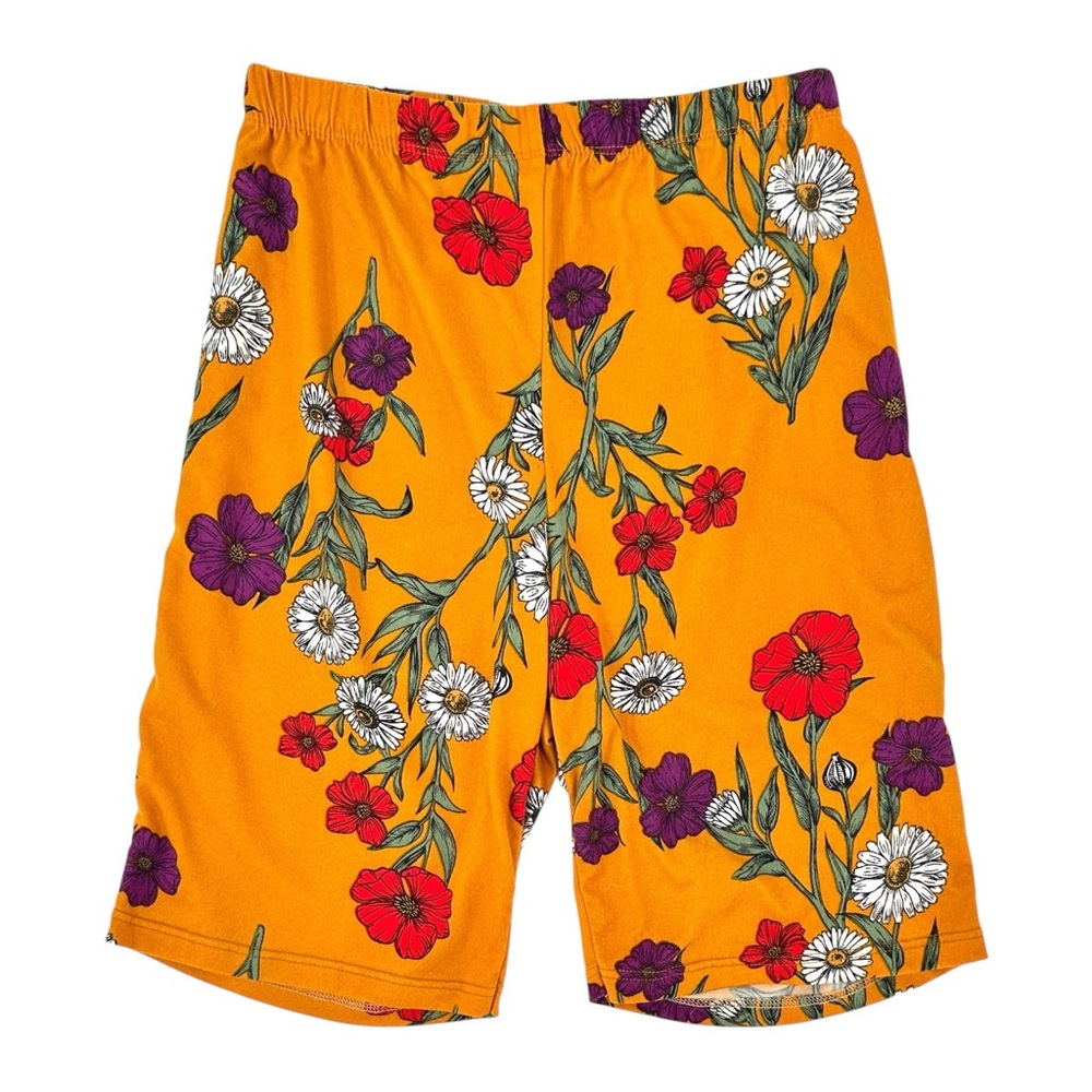 K.S. Garner Orange Floral Print Organic Cotton Lightweight Bike Shorts sz S